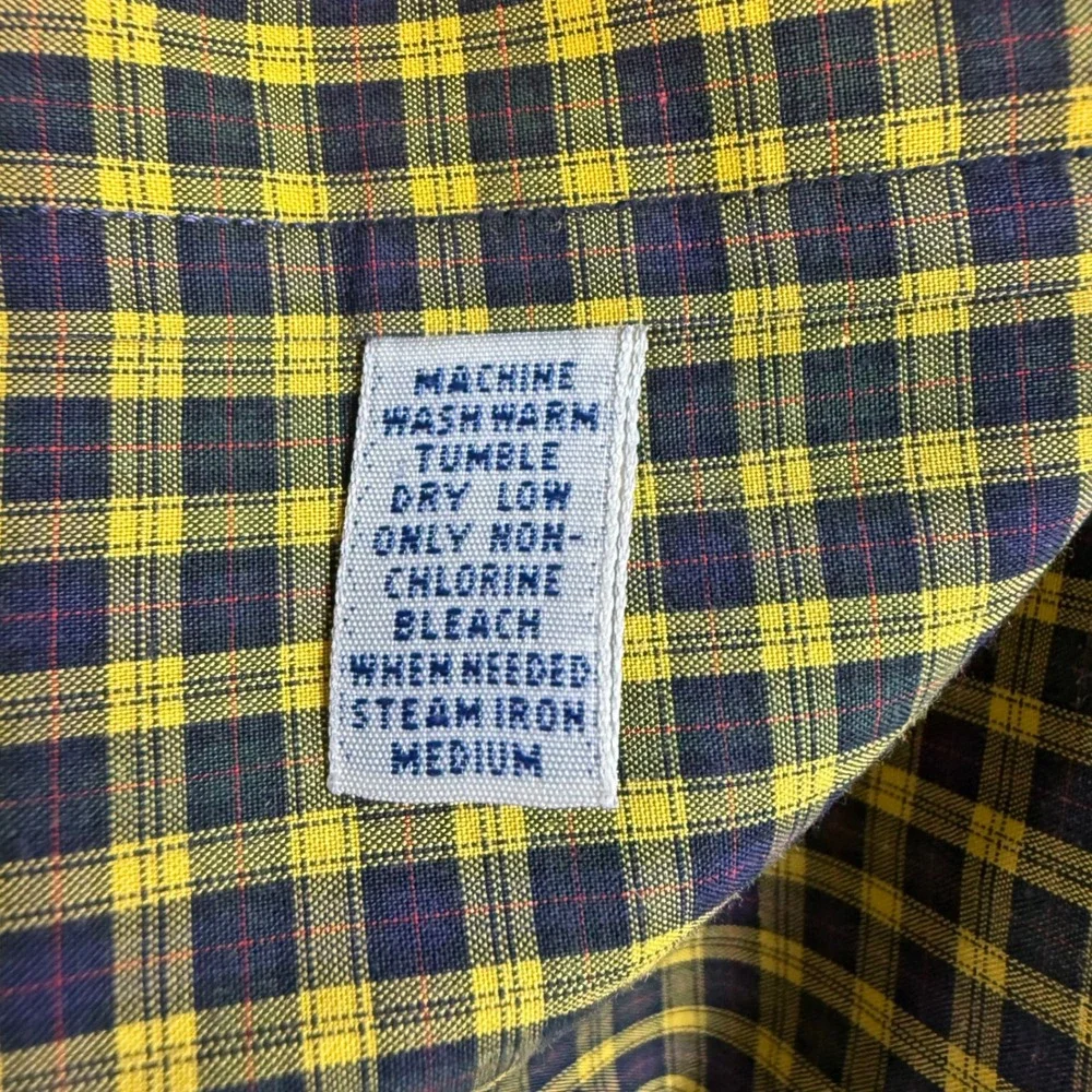 Polo Ralph Lauren Mens Plaid Button Down Shirt Yellow Navy Blue‎ Cotton Size M